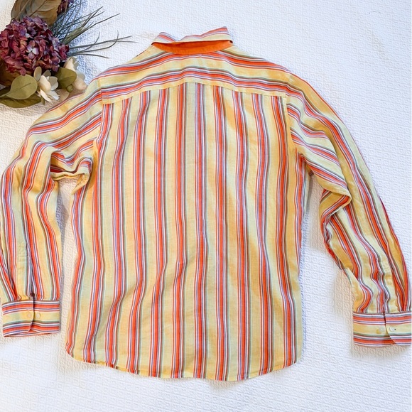 Vintage Lauren Ralph Lauren 100% Linen Yellow Striped Button-Down Size Medium - Picture 10 of 13
